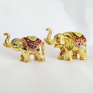 Gold Elephant Trinket Box Pair